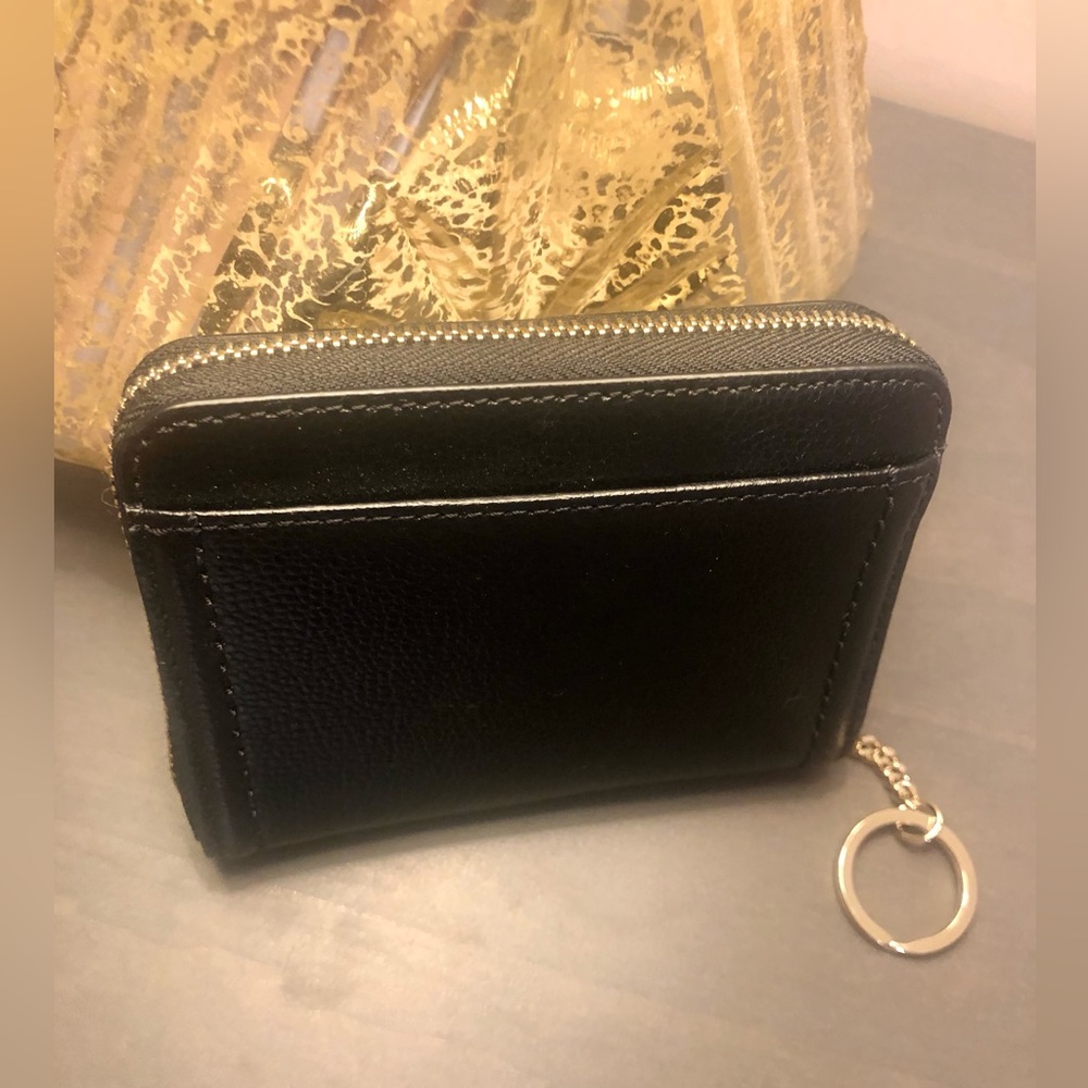 NWT rare Kate Spade NY black key chain 100% leather zipper wallet. - Picture 6 of 9